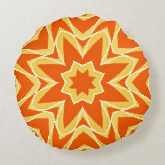 抽象芸術スター幾何学模様 – オレンジと金ゴールド ラウンドクッション (裏面)