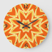 抽象芸術スター幾何学模様 – オレンジと金ゴールド ラージ壁時計 (正面)