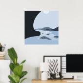 抽象芸術スチールブルースタイル化ビーチシースケープ ポスター (ホームオフィス)