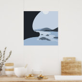 抽象芸術スチールブルースタイル化ビーチシースケープ ポスター (キッチン)