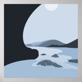 抽象芸術スチールブルースタイル化ビーチシースケープ ポスター