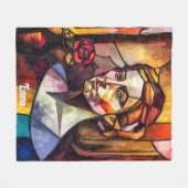 抽象芸術ステンドグラス女性ポートレート フリースブランケット (正面(横))