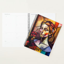 抽象芸術ステンドグラス女性ポートレート プランナー手帳