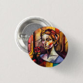 抽象芸術ステンドグラス女性ポートレート 缶バッジ (正面&裏面)