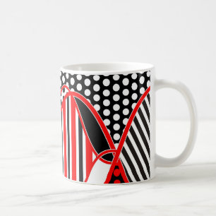 抽象芸術ストライプとドットの黒い赤の白 – mag コーヒーマグカップ