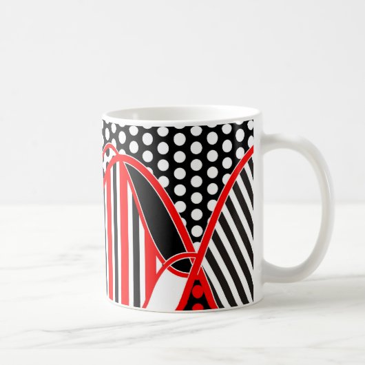 抽象芸術ストライプとドットの黒い赤の白 – mag コーヒーマグカップ (右)