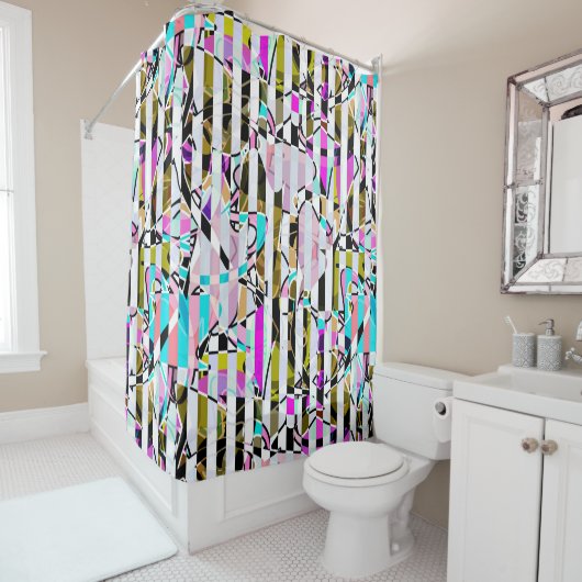 抽象芸術ストライプのパタストライプーンターコイズp シャワーカーテン (インサイチュ)