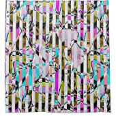 抽象芸術ストライプのパタストライプーンターコイズp シャワーカーテン (正面)