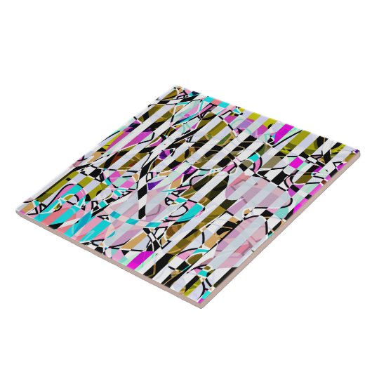 抽象芸術ストライプのパタストライプーンターコイズp タイル (側面)