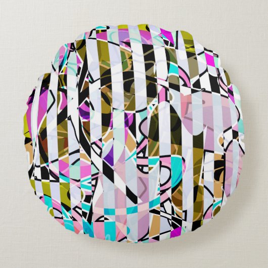 抽象芸術ストライプのパタストライプーンターコイズp ラウンドクッション (正面)