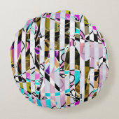 抽象芸術ストライプのパタストライプーンターコイズp ラウンドクッション (裏面)