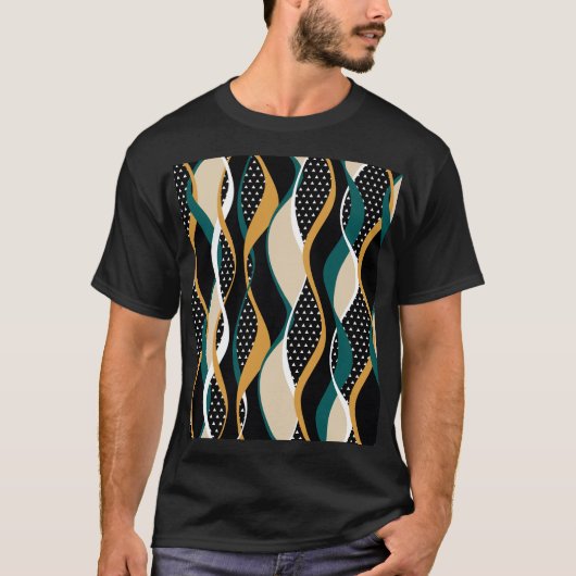 抽象芸術ストライプの、カラフル波状パターン。 Tシャツ (正面)