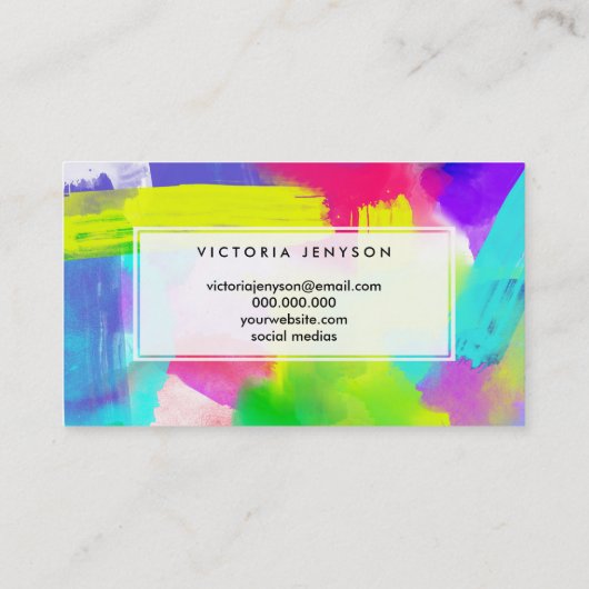 抽象芸術ストライプネオン芸術的水彩模様 名刺 (裏面)