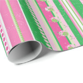 抽象芸術ストライプ惑星、バラピンクと緑 ラッピングペーパー (ロールコーナー)