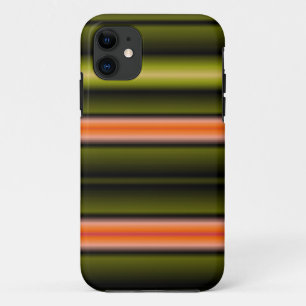 抽象芸術ストライプ(オレンジ、緑、ライム、黒) iPhone 11 ケース