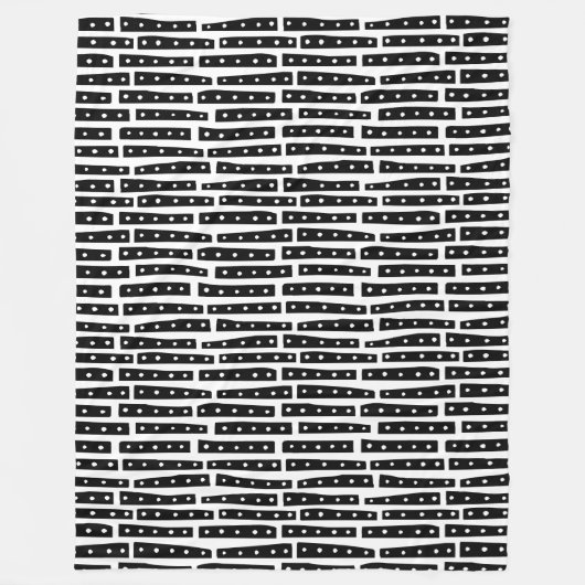 抽象芸術ストリップ101119パターン – 白に黒 フリースブランケット (正面)