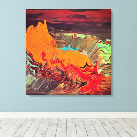 抽象芸術ストレッチCanvas "Orange Burst" キャンバスプリント (インサイチュ (ウッドフロア))