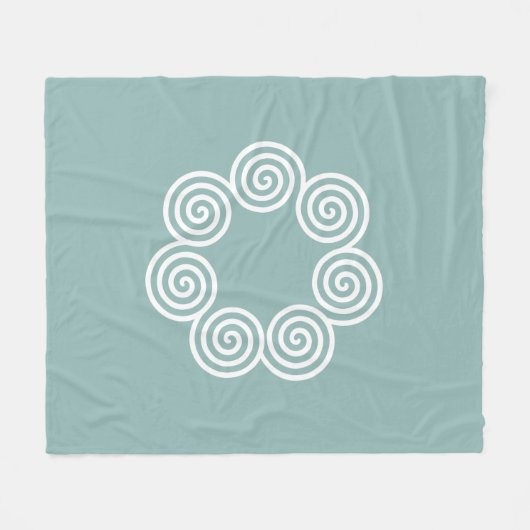 抽象芸術スパイラルサークル(銀色と白) フリースブランケット (正面(横))