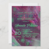 抽象芸術スパークリーグラムマゼンタグリーンSweet sixteen 招待状 (正面)