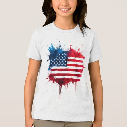抽象芸術スプラッシュアメリカ国旗 トライブレンドＴシャツ (正面)