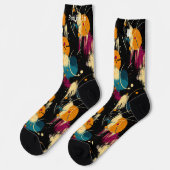 抽象芸術スプラッシュブラックソックスはっきりしたカラー ソックス (左)