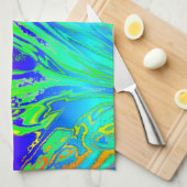 抽象芸術スプラッシング虹液 キッチンタオル (四つ折り)