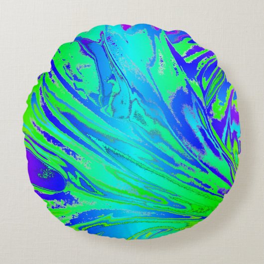 抽象芸術スプラッシング虹液 ラウンドクッション (正面)