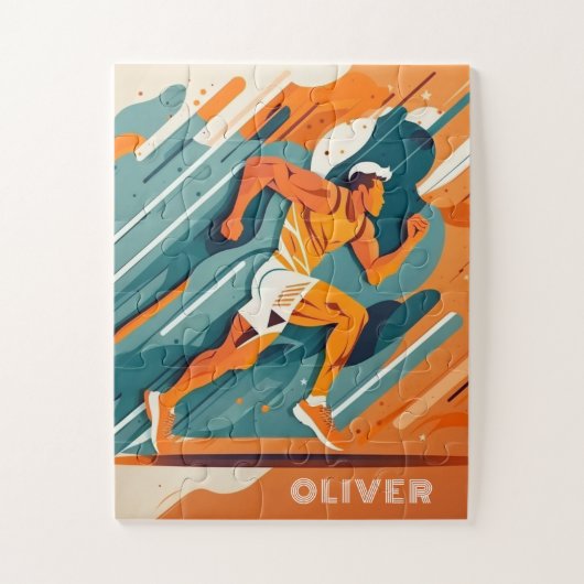 抽象芸術スポーツ少年ランナー。モダン走活性 ジグソーパズル (縦)