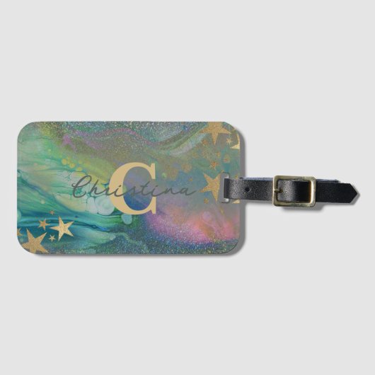 抽象芸術スモダンタリーグリッター液名イニシャル ラゲッジタグ (正面横)