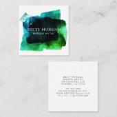 抽象芸術スモーキーブルーグリーンブラックメイクアップアーティスト スクエア名刺 (正面/裏面)