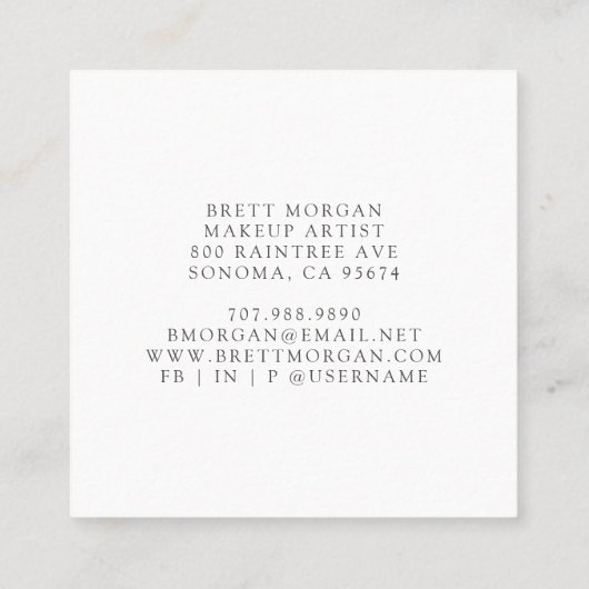 抽象芸術スモーキーブルーグリーンブラックメイクアップアーティスト スクエア名刺 (裏面)