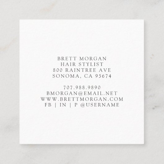 抽象芸術スモーキーブルーブラック美容師 スクエア名刺 (裏面)