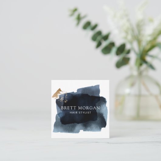 抽象芸術スモーキーブルーブラック美容師 スクエア名刺 (スタンド正面)