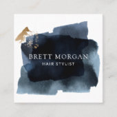 抽象芸術スモーキーブルーブラック美容師 スクエア名刺 (正面)
