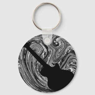 抽象芸術スワーズGuitar Keychain、Black & White キーホルダー