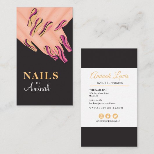 抽象芸術スワールハンドネイルアーティスト名刺 名刺 (正面/裏面)