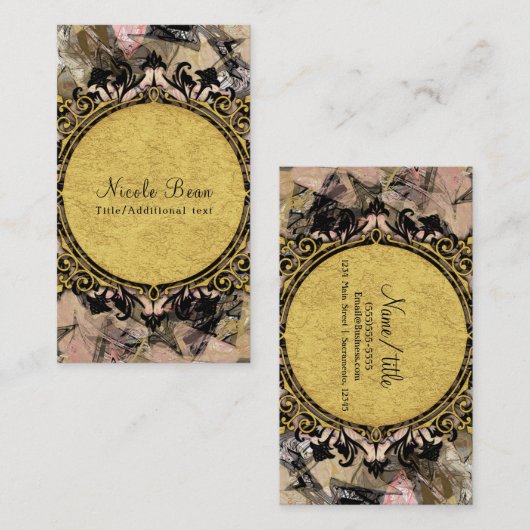 抽象芸術スワールピンクブラック&金ゴールドグラムアーグランジト 名刺 (正面/裏面)