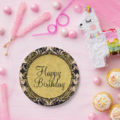 抽象芸術スワールピンクブラック&金ゴールドグラムグランジパーティー ペーパープレート (パーティー)