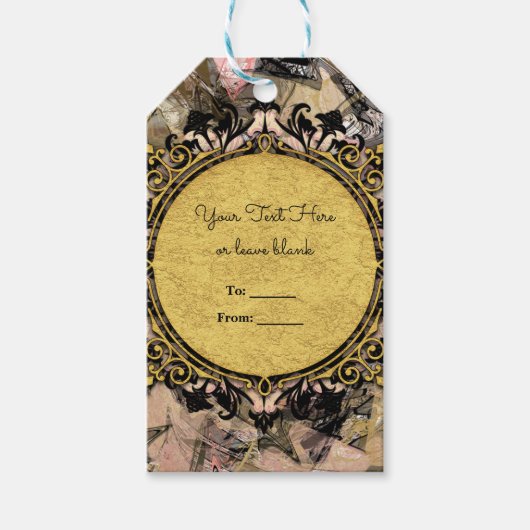 抽象芸術スワールピンクブラック&金ゴールドグラムパーティーの好意 ギフトタグ (正面)