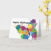 抽象芸術ス絵を描プラッシュバタフライハッピーバースデー カード (黄色い花)