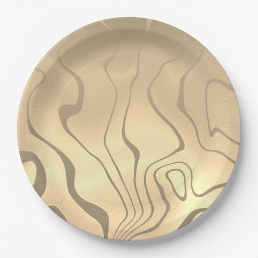 抽象芸術セピア色の日の出を持つ液化線 ペーパープレート (正面)