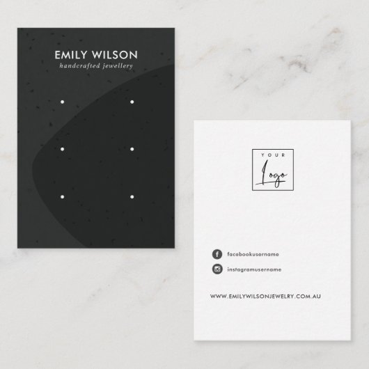 抽象芸術セラミックグレーブラック3スタッドイヤリングディスプレイ 名刺 (正面/裏面)