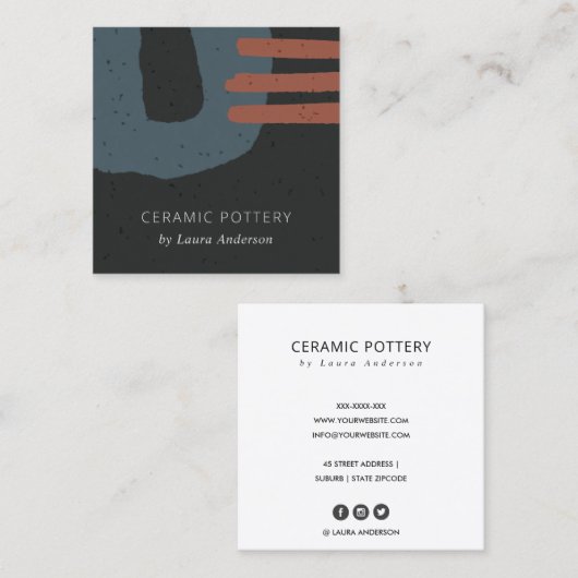 抽象芸術セラミックテクスチャ灰色黒錆斑点 スクエア名刺 (正面/裏面)