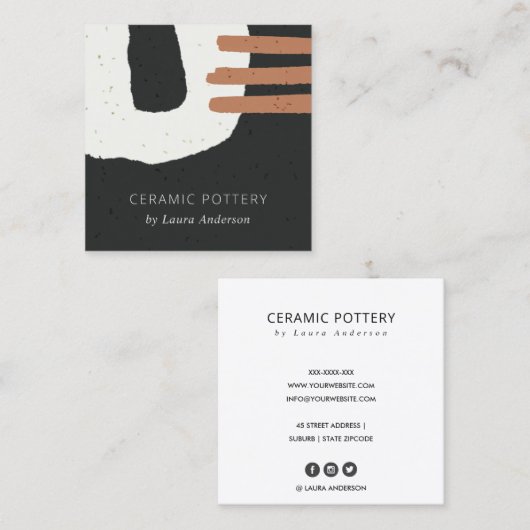 抽象芸術セラミック質防錆白黒斑点 スクエア名刺 (正面/裏面)