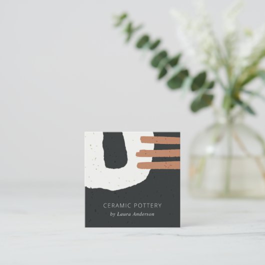 抽象芸術セラミック質防錆白黒斑点 スクエア名刺 (スタンド正面)