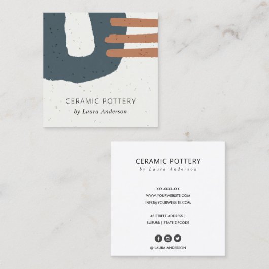 抽象芸術セラミック質青黒さび斑点 スクエア名刺 (正面/裏面)