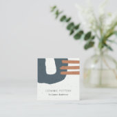 抽象芸術セラミック質青黒さび斑点 スクエア名刺 (スタンド正面)