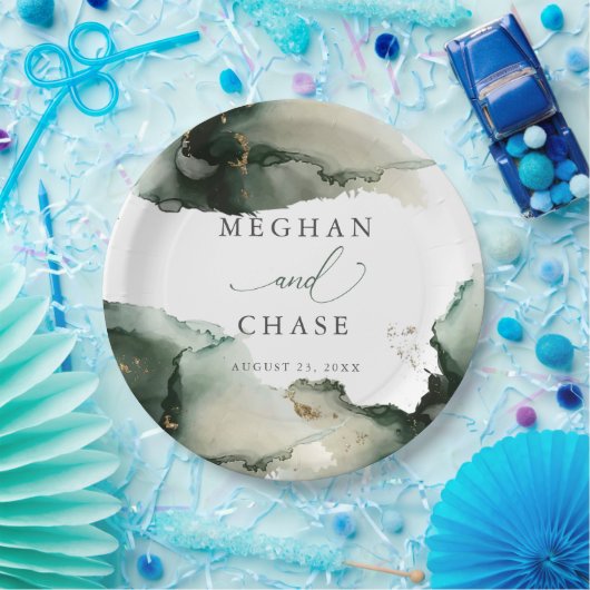 抽象芸術セージエメラルドグリーンウォーター色 ペーパープレート (パーティー)