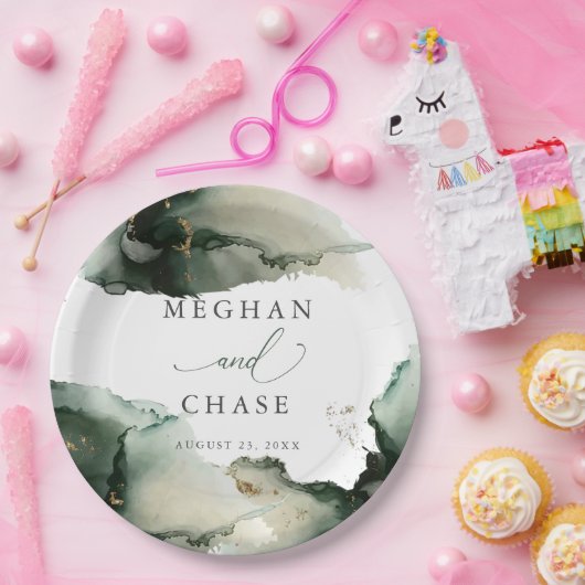 抽象芸術セージエメラルドグリーンウォーター色 ペーパープレート (パーティー)