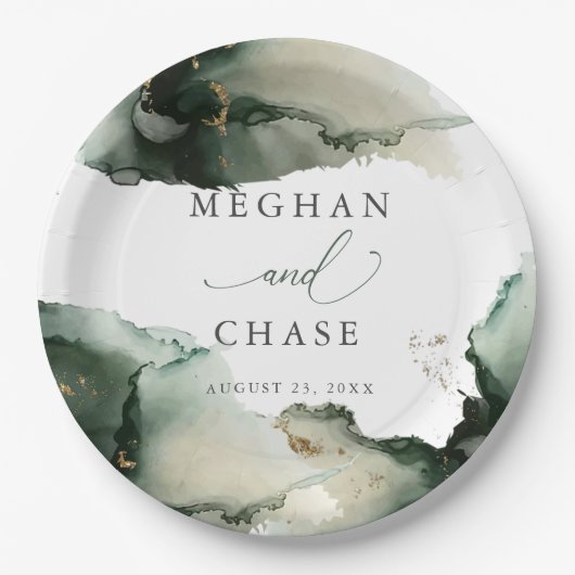 抽象芸術セージエメラルドグリーンウォーター色 ペーパープレート (正面)